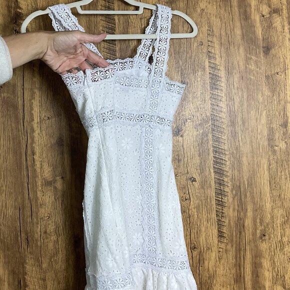 Charo Ruiz Nawa Crochet Lace Trim Square Neck Cotton Mini Dress, White, XS - Picture 4 of 15